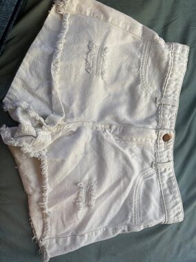 Women’s White Distressed Denim Tie-Front Shorts